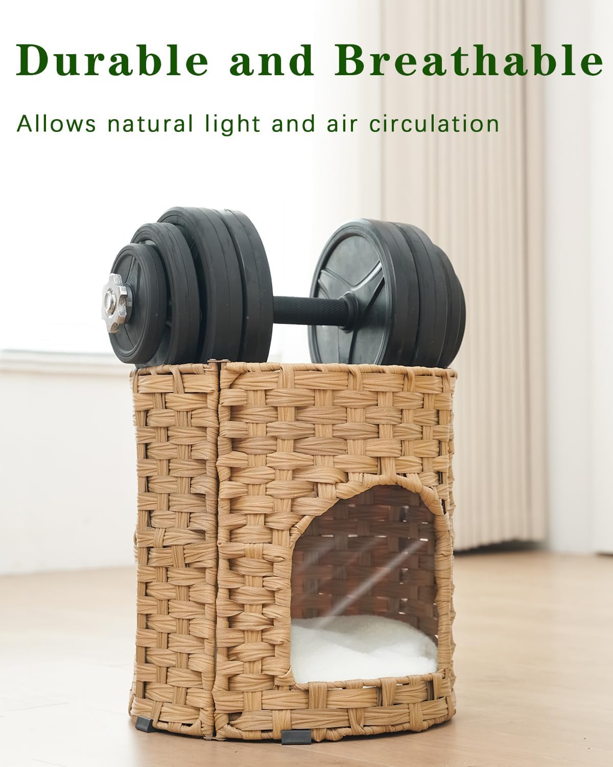 Cat Beds Indoor Kitten House, PE Rattan Cat Cave - Natural / Round-S - image 3