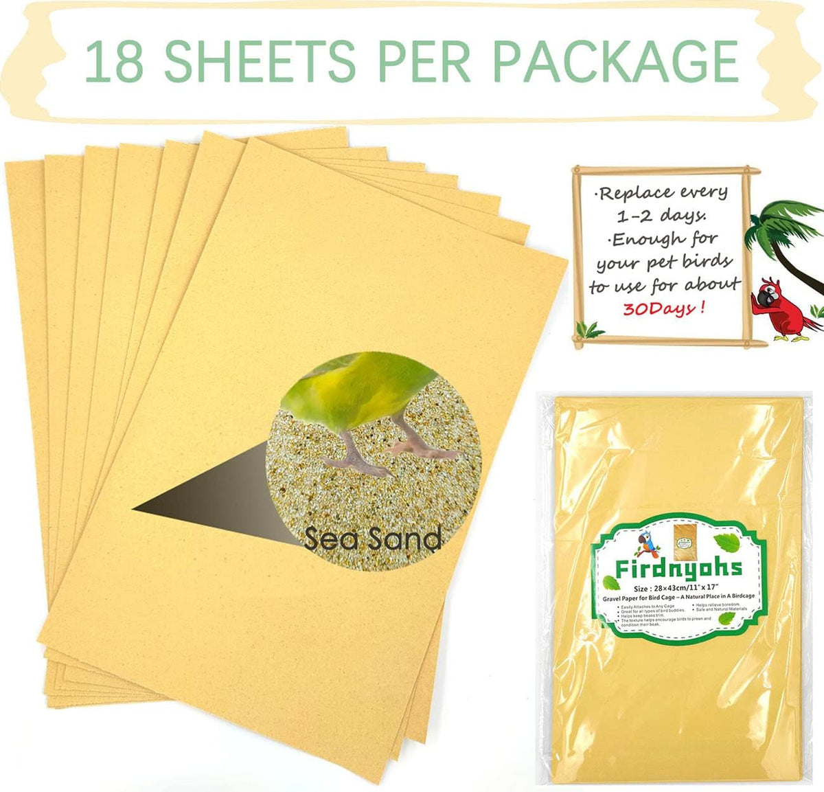 Firdnyohs 25PCS Gravel Paper for Bird Cage - 11" x 17" - image 2