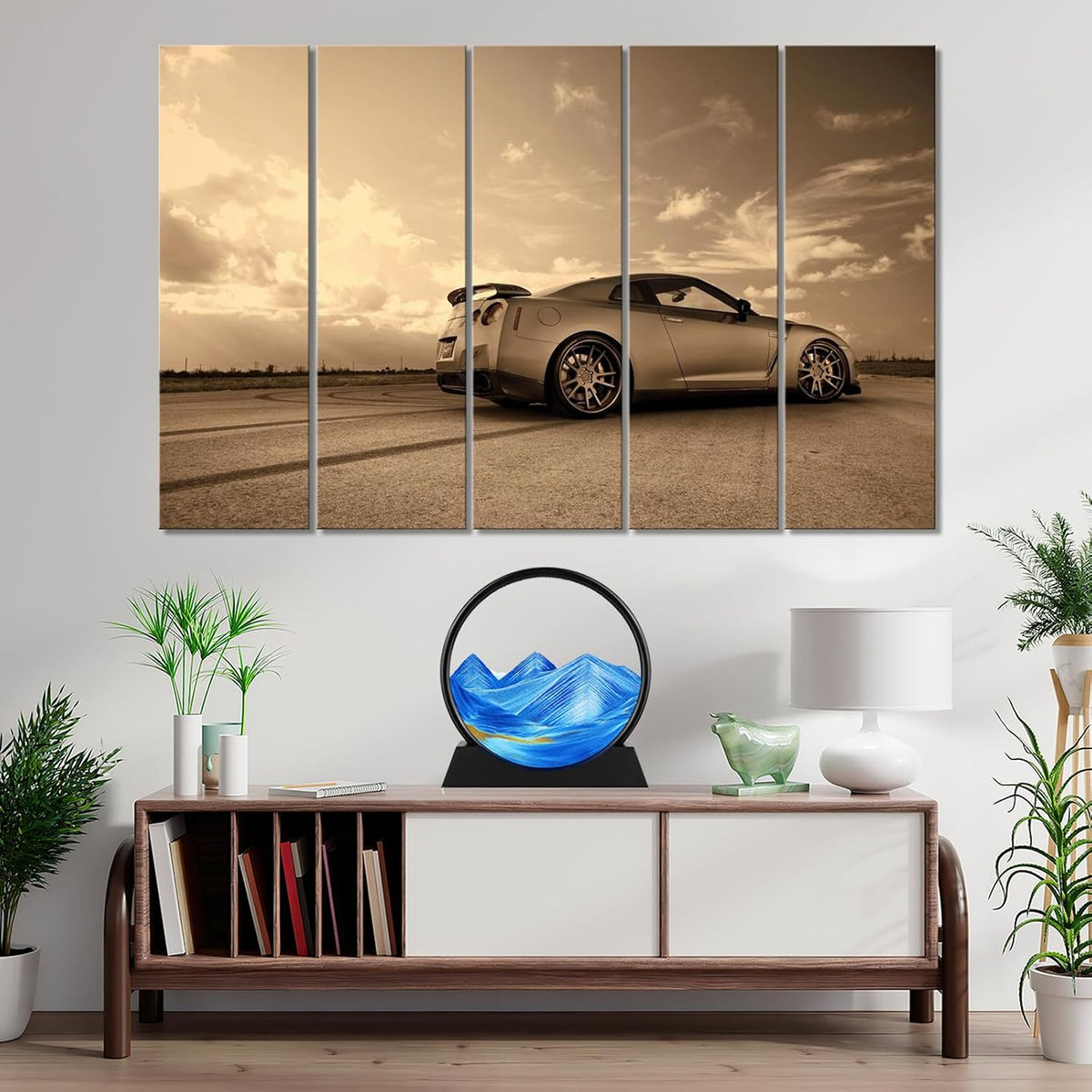 GEKETY 3D moving sand art picture in a round glass frame with layered blue sand - view 7