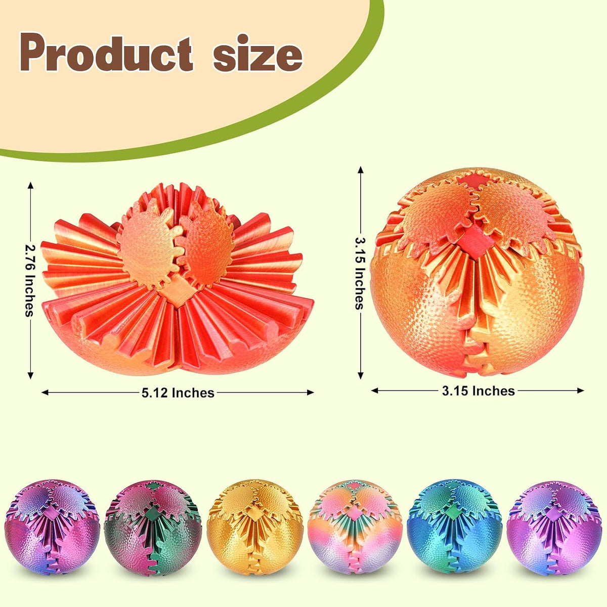 Gear Ball Fidget Toys Steampunk Gear Sphere for Kids - Sunset Red / 8 cm / 3.15 in - image 3