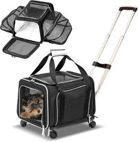 Airline Approved Expandable Premium Pet Carrier on Wheels - BLACK