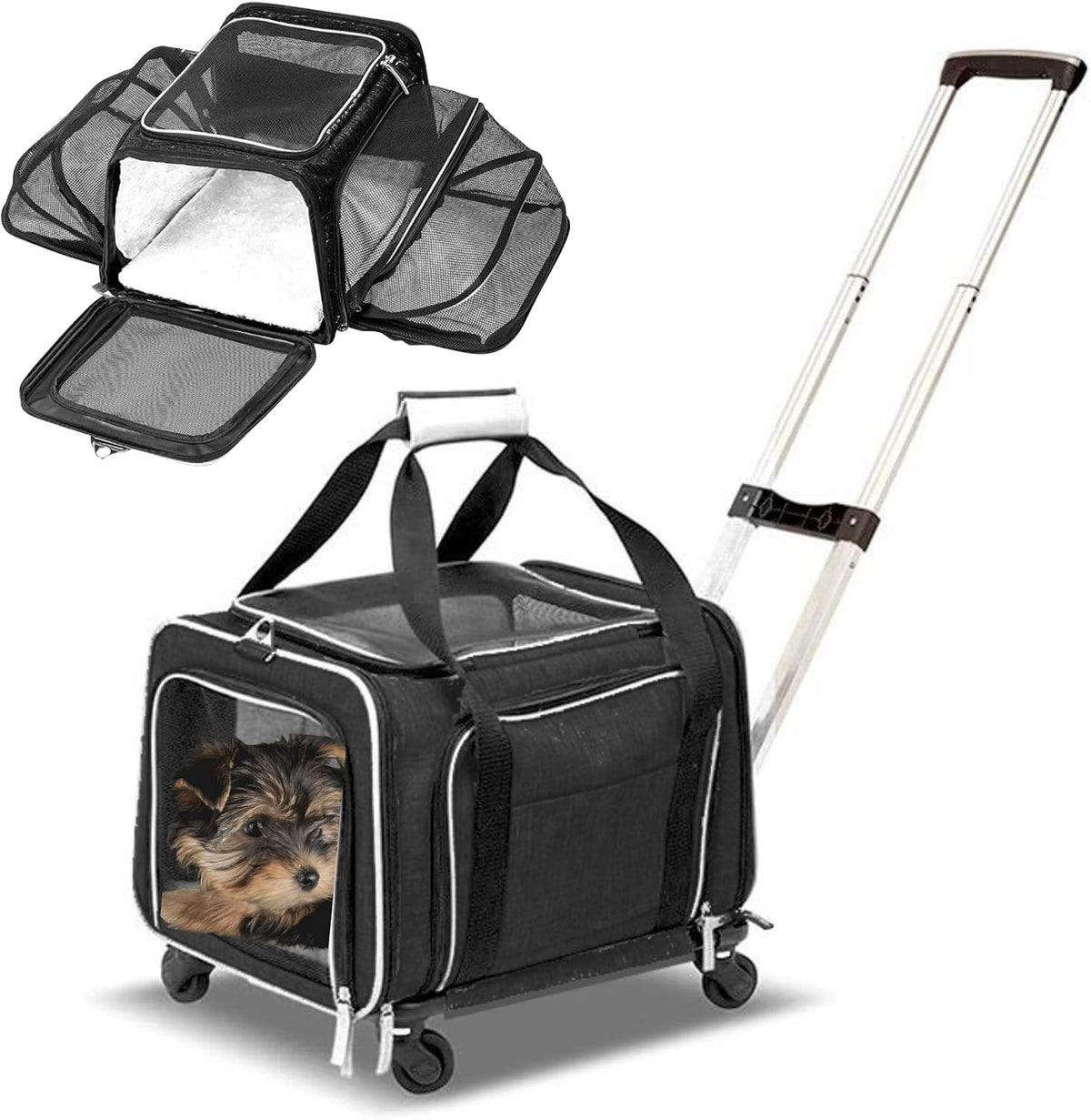 Airline Approved Expandable Premium Pet Carrier on Wheels - BLACK