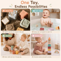 Baby Stacking Cups Toy, Silicone Stacking Tower Educational Baby Toys 6M+, Soft Teething Building - Gentle - image 2