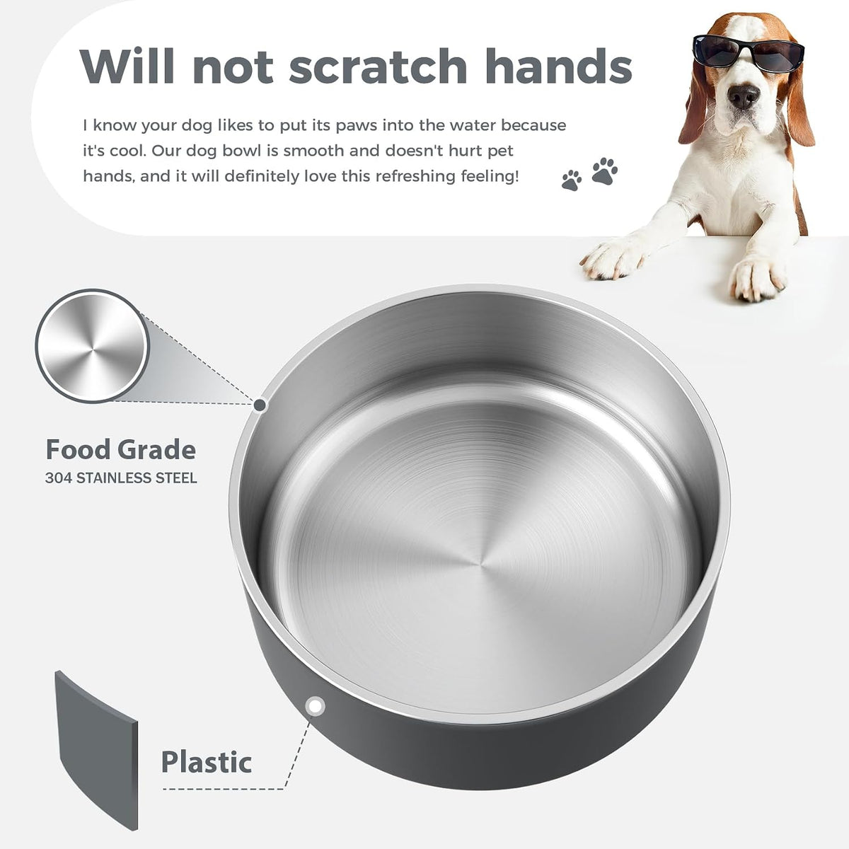 Dog Bowl, Stainless Steel Food and Water Bowl - 40 oz / Deep Grey - image 4