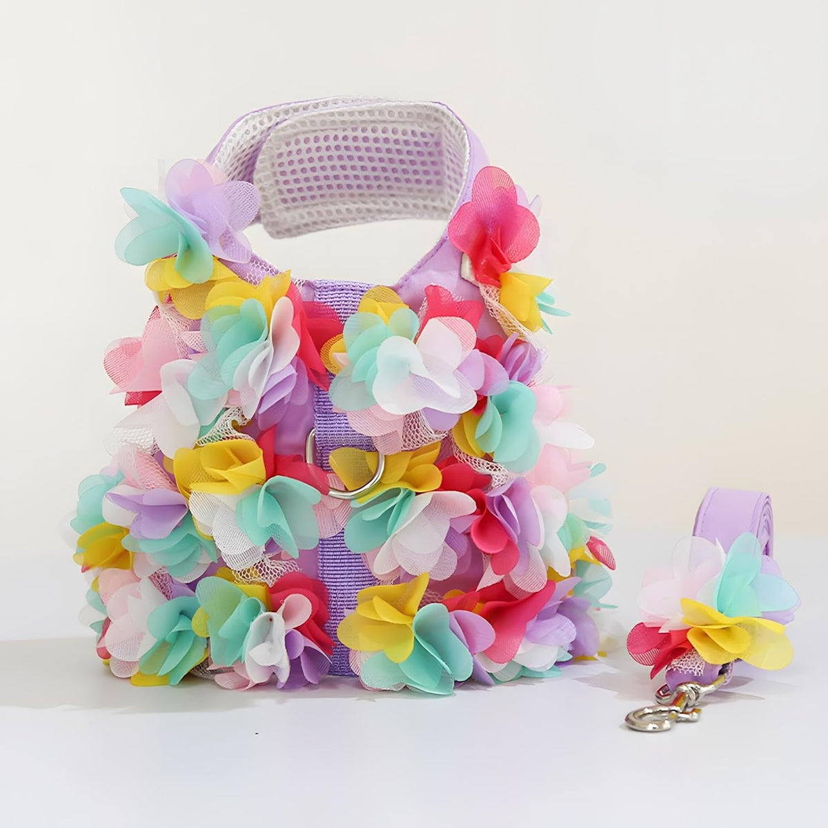 Dog Flower Harness Waking Vest Harness with Pet Leash & Velcro - S / Multicolor