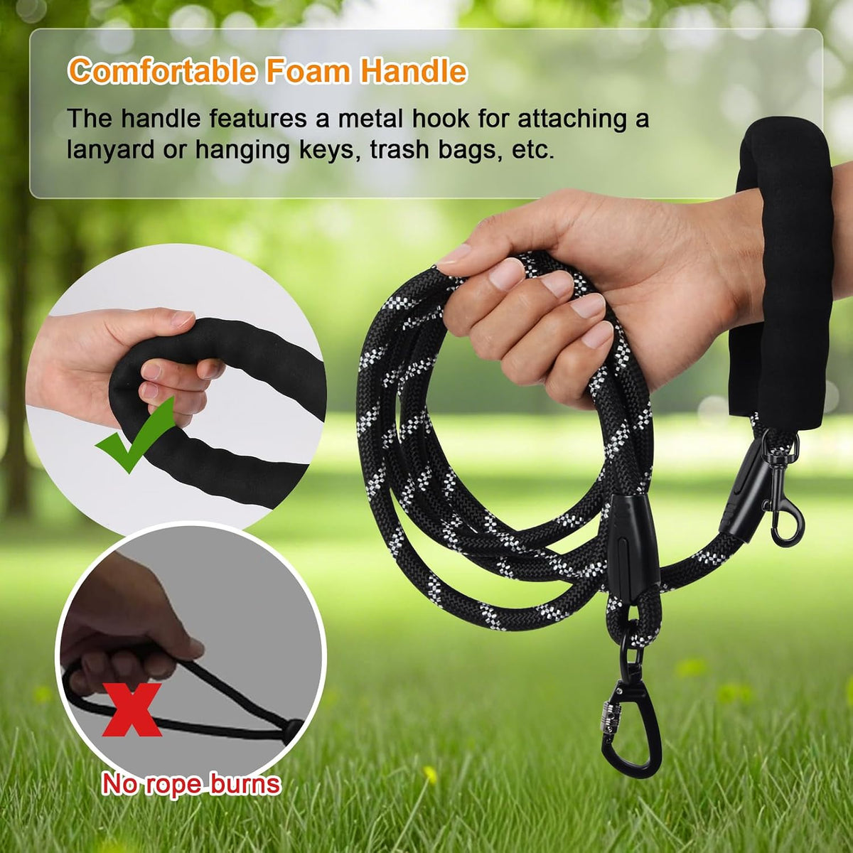 Long Leash for Dog Training 6FT/ 10FT/ 15FT/ 30FT/ 50FT/ 100FT - Black / 50FT* 1/3" - image 3