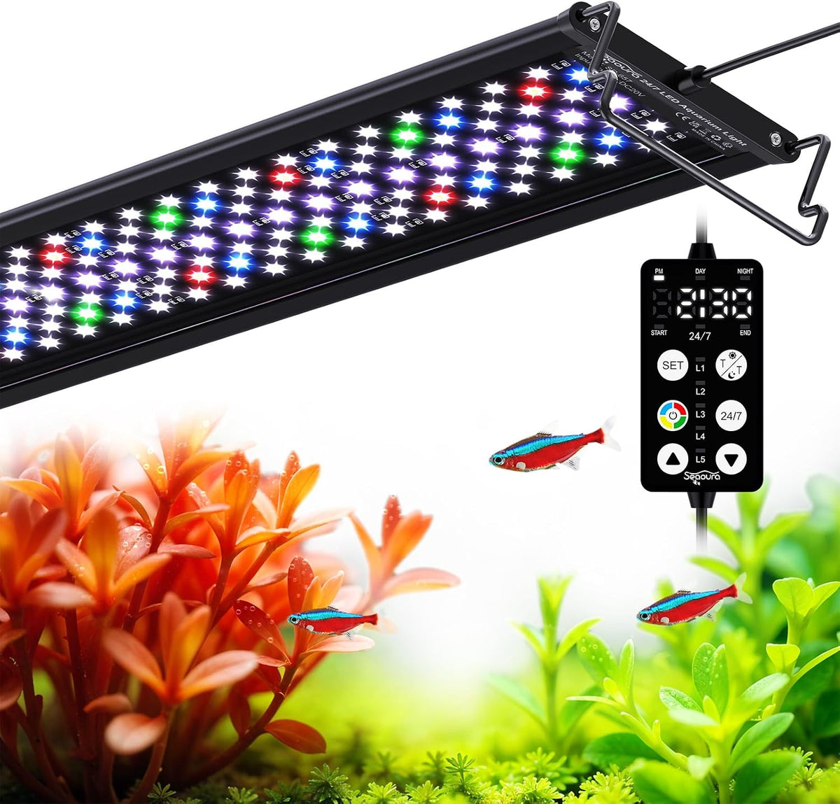 SEAOURA LED Aquarium Light with 24/7 Timer for 18-24in Fish Tank – Essentials for Fish - For 36-42in Tank