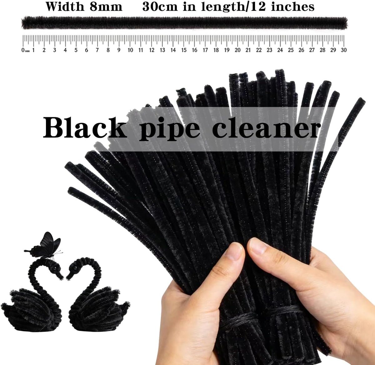 Black Pipe Cleaners for Crafts, Craft Supplies, Arts and Crafts - Black - image 2