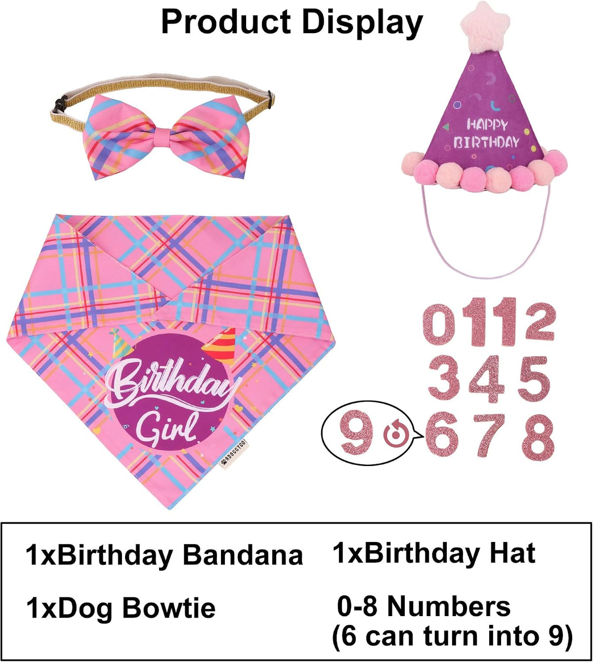 Dog Birthday Hat Bandana Set, Blue Plaid Boy Dog Bandana - X-Large / Pink Violet Girl - image 3