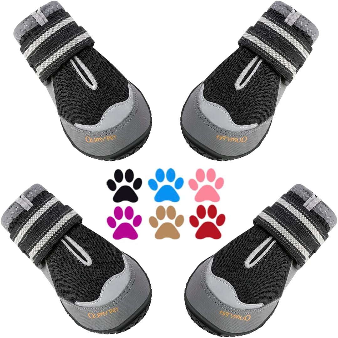 QUMY Dog Shoes for Large Medium Dog Boots & Paw Protectors for Hot - Black / Size 7: 2.8''x3.2"(W*L) for 63-75 lbs