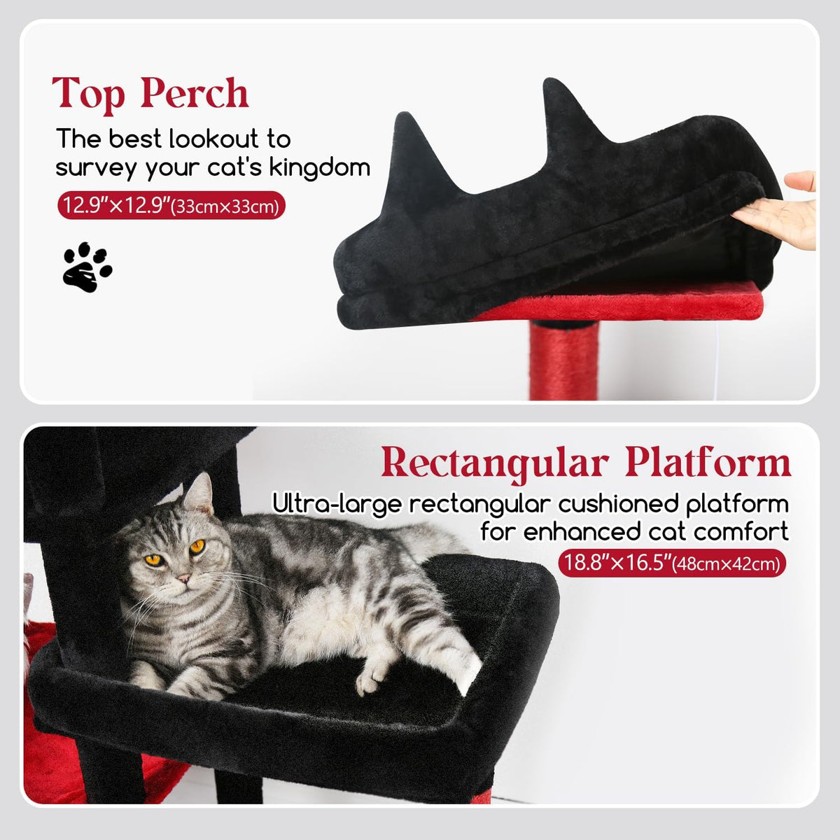 Globlazer 65in Sturdy Cat Tree Tower for Indoor Large Cats, S65 - 65inch / Red Black - image 3