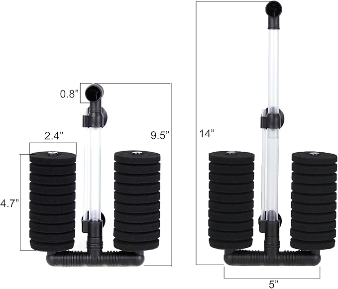 AQUANEAT 4 Pack Double Bio Sponge Filter, for Fry, Betta, Shrimp, Nano, Aquarium Fish Tank (Large up to 55 Gal)
