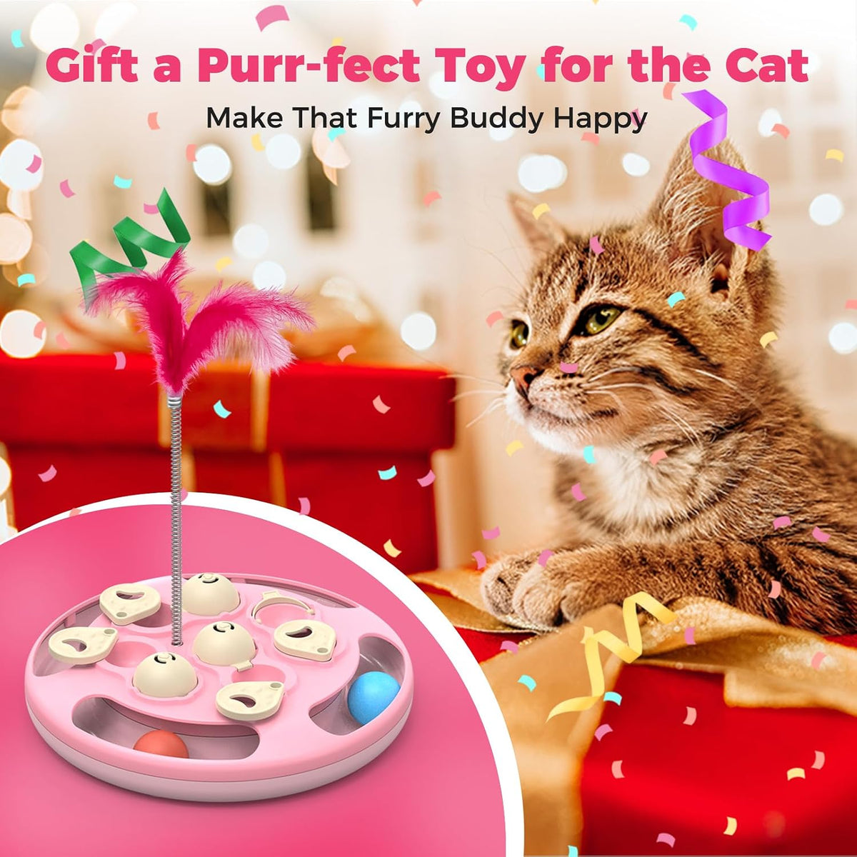 Cat Puzzle Feeder Toy, 3 in 1 Interactive Slow Feeder for Cats, Blue – Essentials for Cats - Pink - image 4