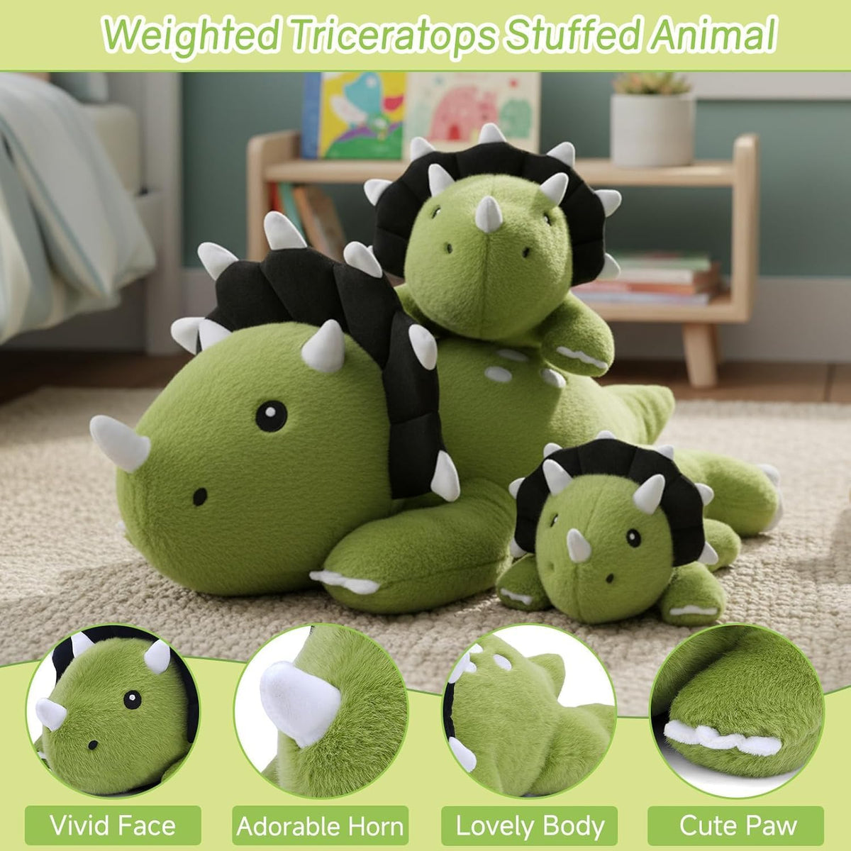 SQEQE Weighted Stuffed Animals Capybara Plush - Triceratops / Medium(13.8 Inch) - image 2