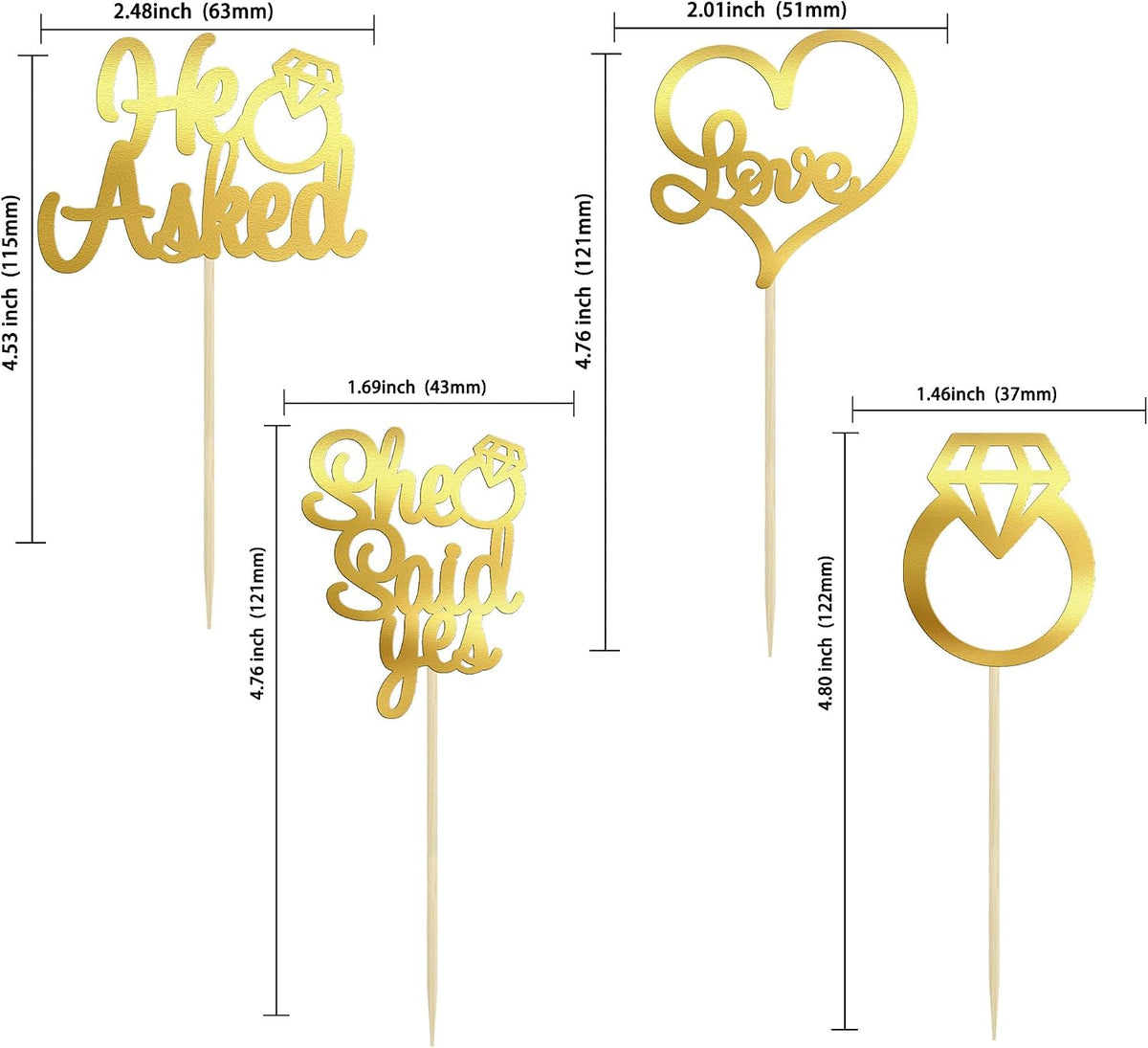 Gyufise He Asked She Said Yes Cupcake Toppers Gold Glitter Diamond - Light Gold - image 2