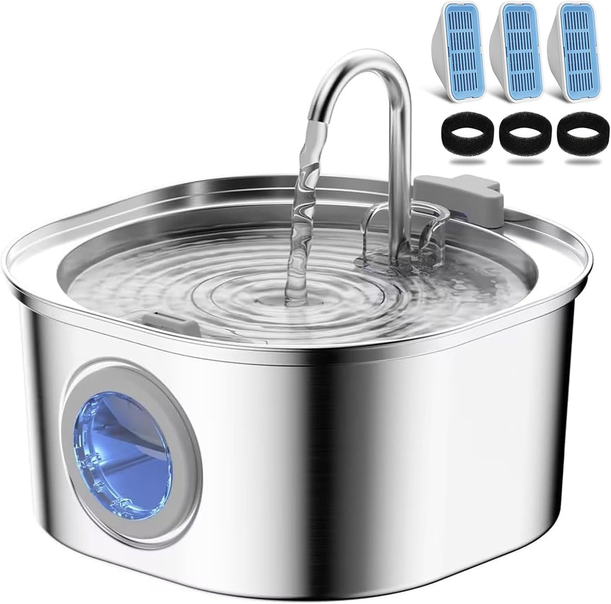 PEKTACO Cat Water Fountain - Big Window Cat Fountain + 3 Filters
