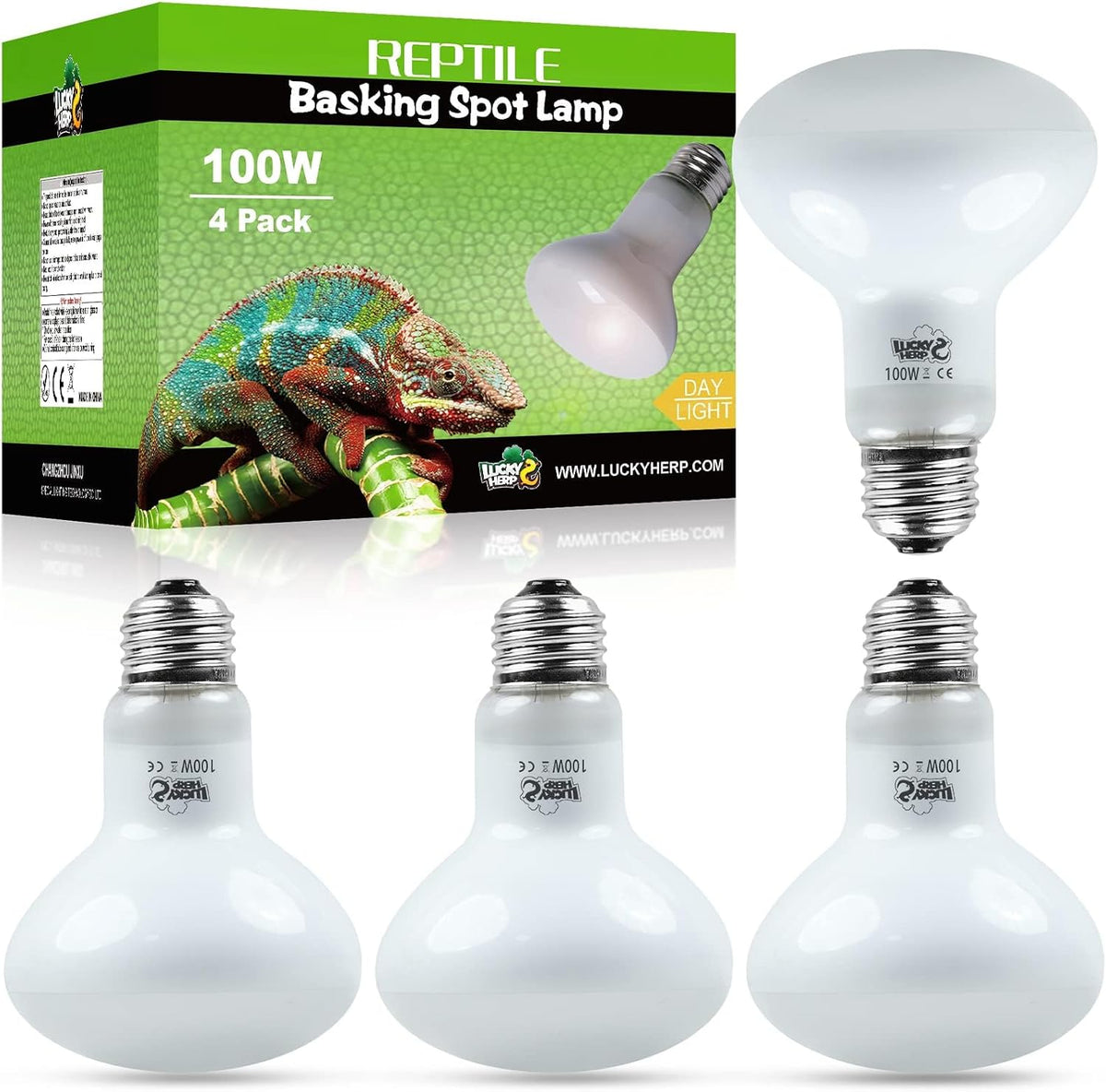 LUCKY HERP 4 Pack 100W Reptile Heat Lamp Bulb - 100
