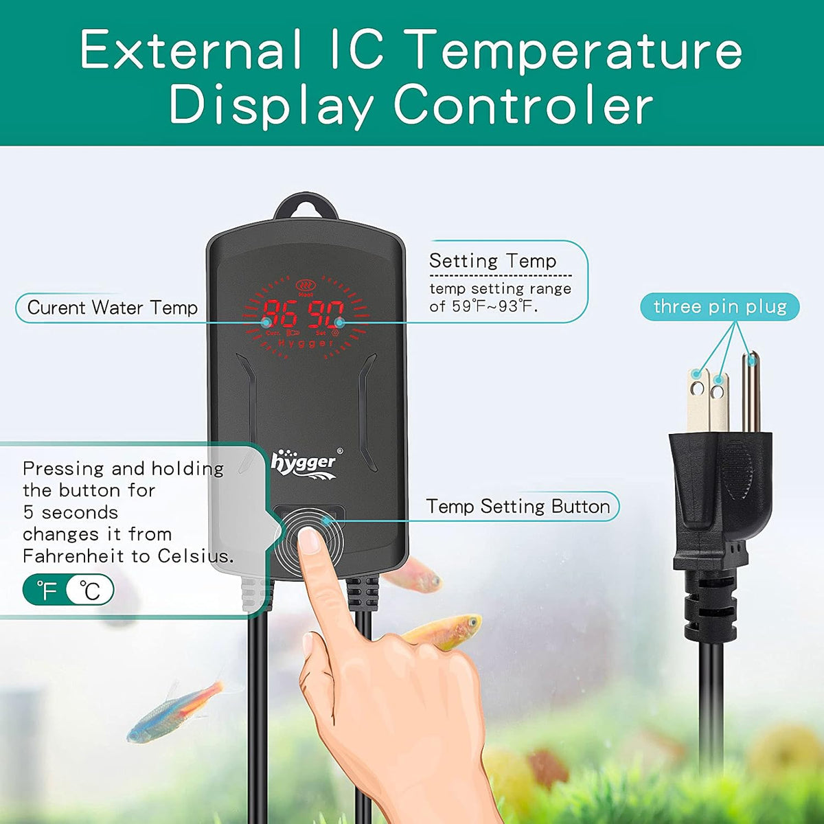 hygger 40-75 Gallon Aquarium Heater with LED Display Controller - 500 watt - image 2