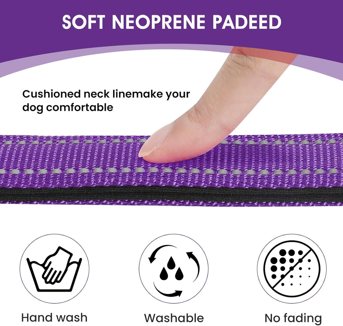 Reflective Dog Collar, Adjustable Nylon for Medium Dogs - Purple / M:width 3/4"neck 14-20.5" - image 3