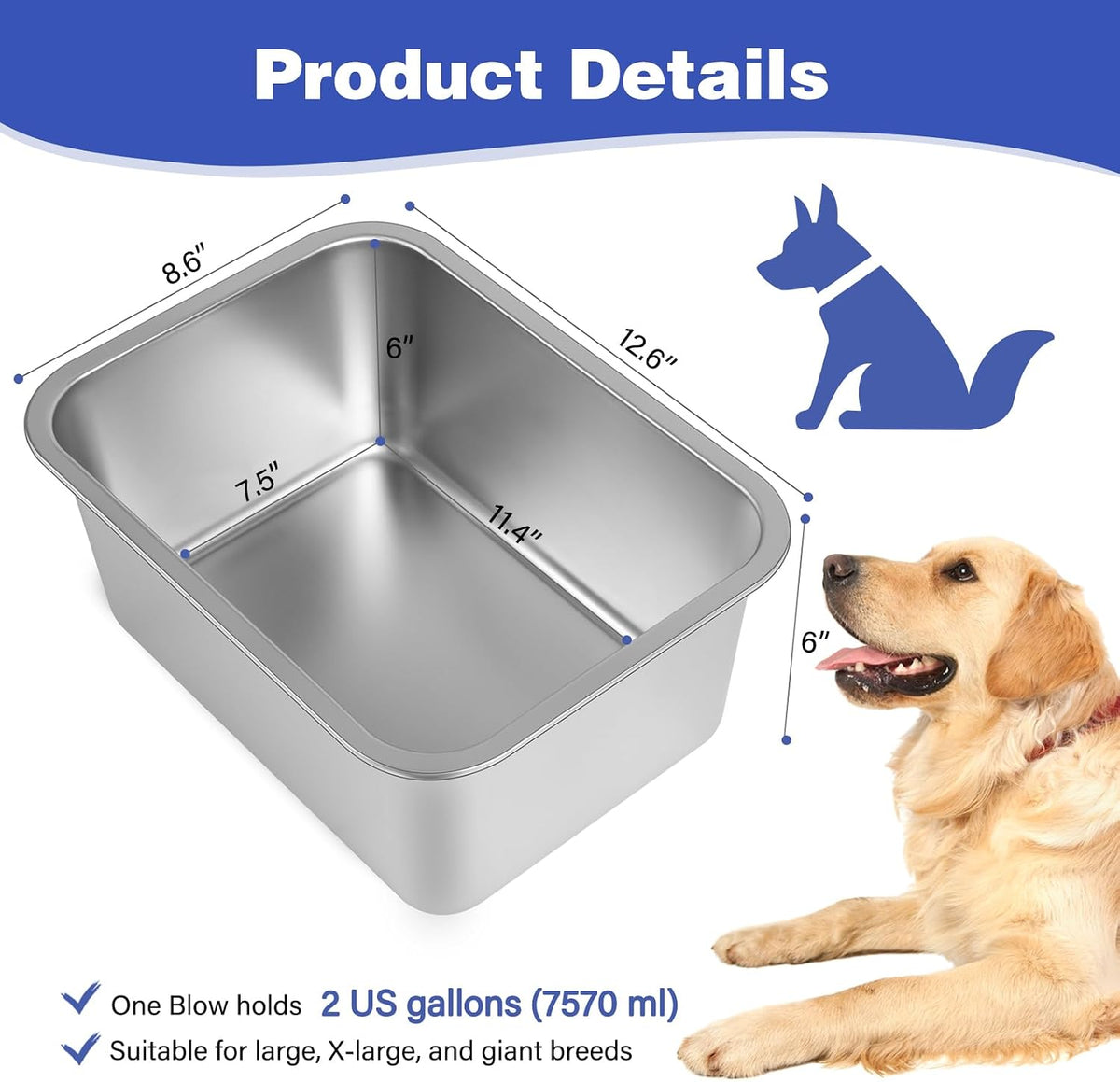 3 Gallon Large Dog Water Bowl, Stainless Steel Bowl, Giant Dogs – Essentials for Dogs - 2PCS(Original Color) / 2 Gallons - image 2