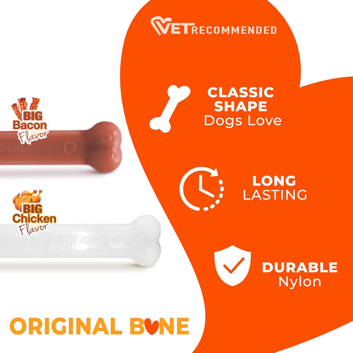 Nylabone Power Chew Original Bone Dog Chew Toys - Bacon & Chicken / Large - image 4