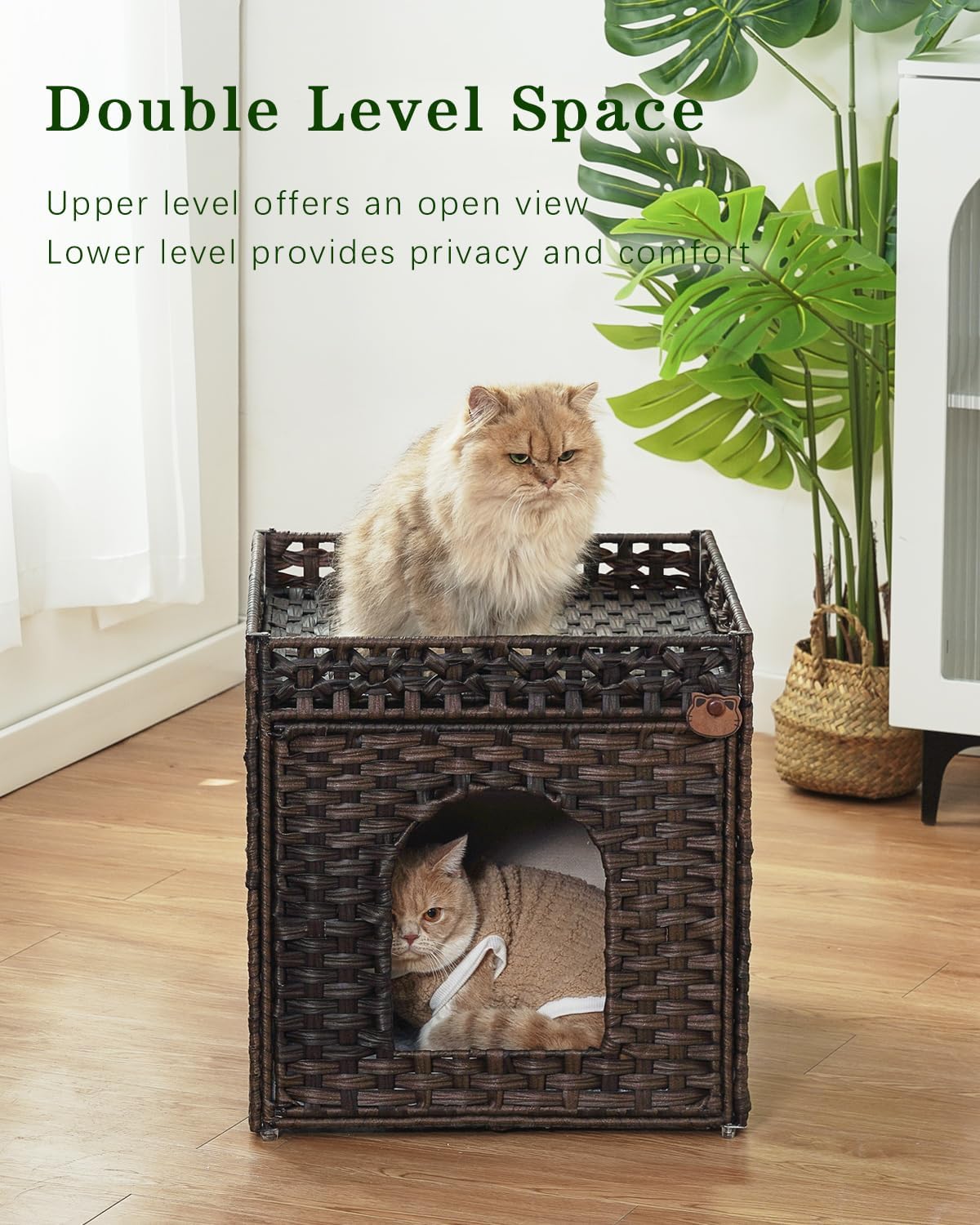 Cat Beds Indoor Kitten House, PE Rattan Cat Cave - Brown / Rectangle-XL - image 2