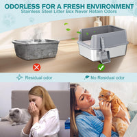 2PACK Stainless Steel Cat Litter Box with High Sides Lid - Light Grey-M - image 4