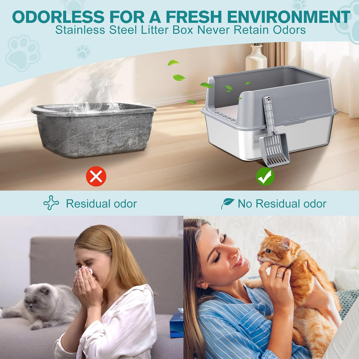 2PACK Stainless Steel Cat Litter Box with High Sides Lid - Light Grey-M - image 4