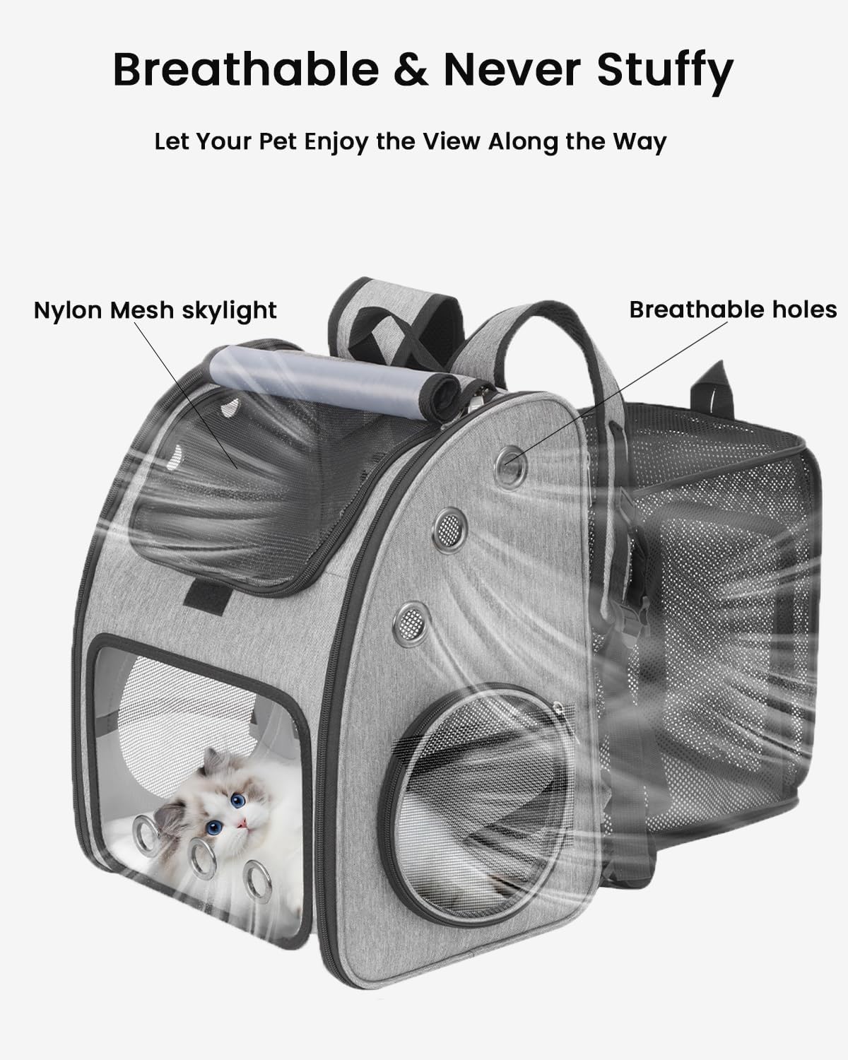 Expandable Cat Backpack Carrier for Small Cats/Dogs Airline Approved – Essentials for Dogs - Grey-Standard - image 3