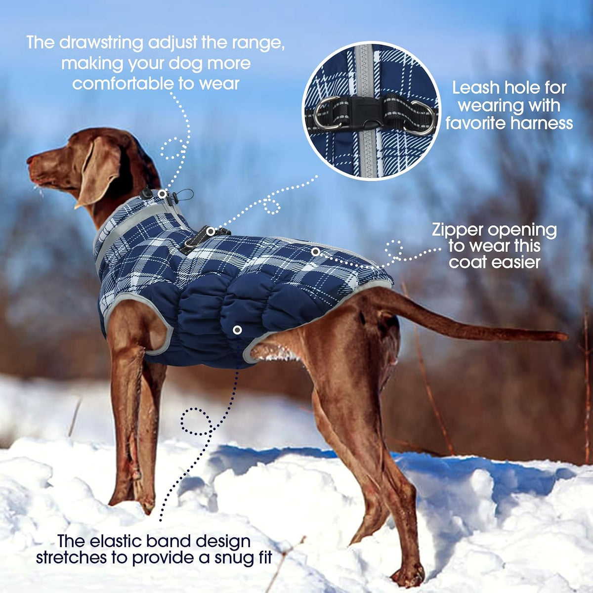 Dog Cold Weather Coats Reflective Dog Warm Jacket with Harness – Essentials for Dogs - Blue Plaid / S(chest:17in) - image 2