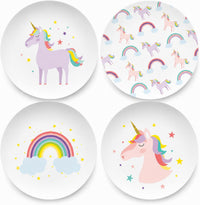 Tiny Expressions Construction Plates for Toddlers, 10" Set of 4 - Multicolor / Rainbow Unicorn