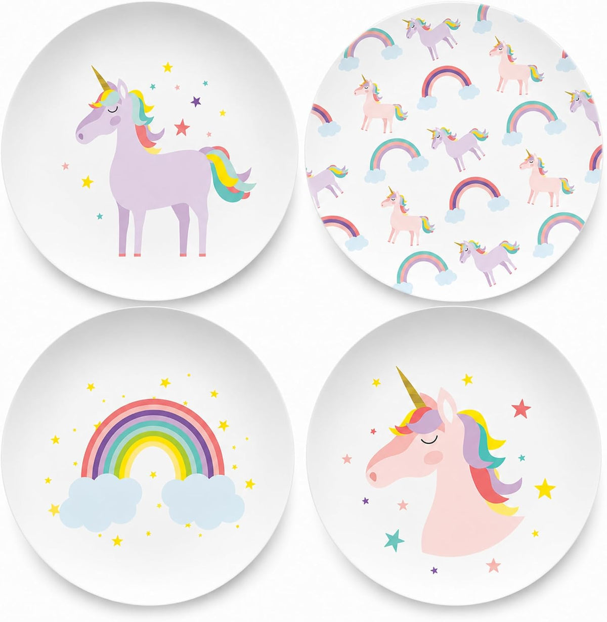 Tiny Expressions Construction Plates for Toddlers, 10" Set of 4 - Multicolor / Rainbow Unicorn