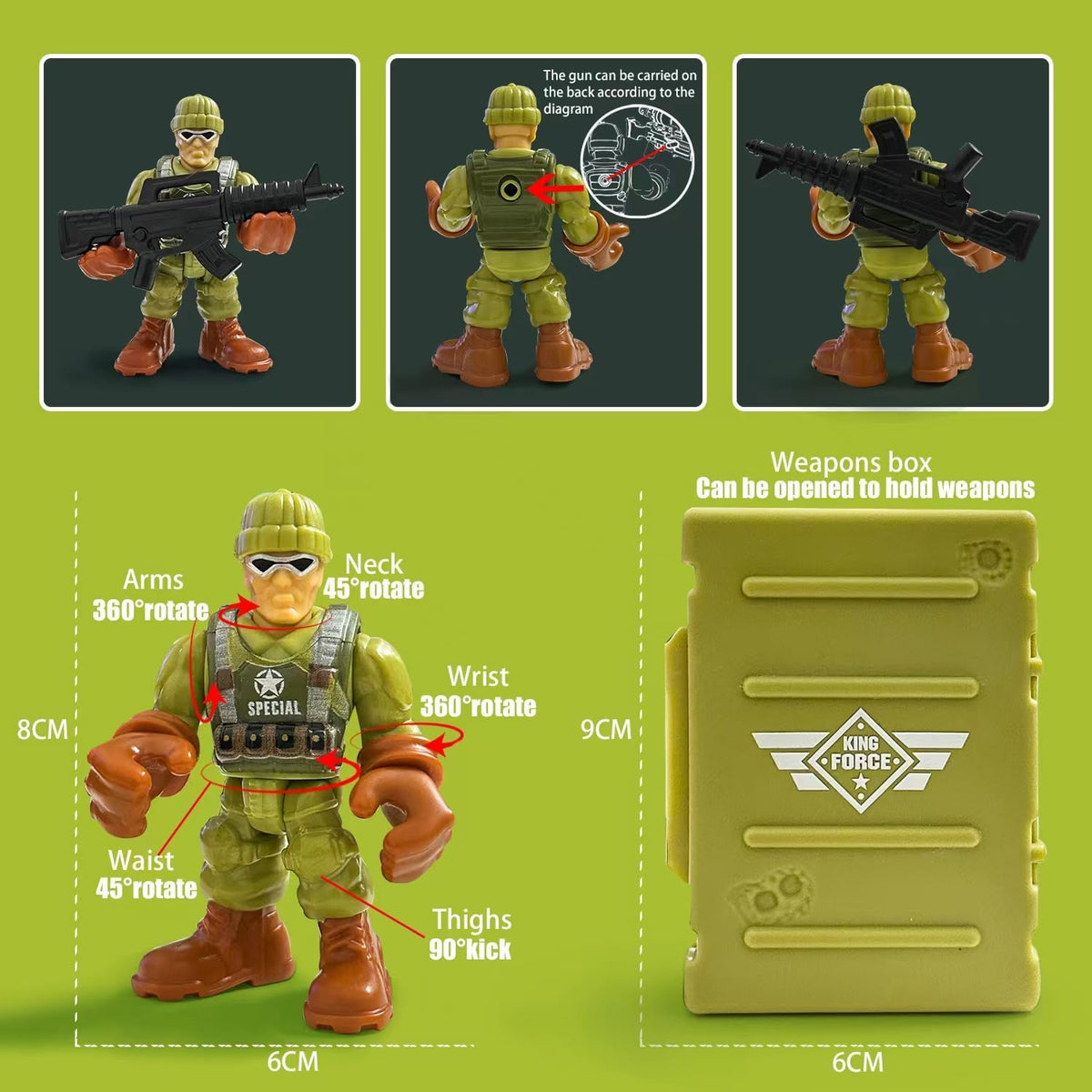 Army Men Action Figures, Soldiers Toys with Weapons for Boys 4-7 - Green+car - image 3