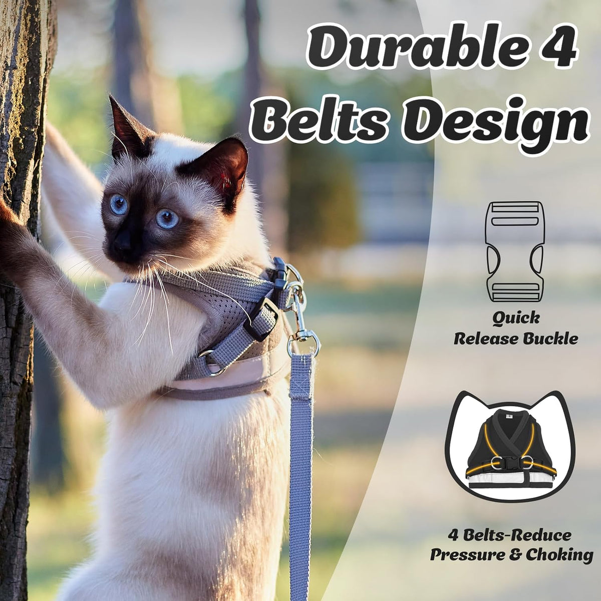 Supet cat harness and leash set in size small with reflective stripe and air mesh vest - view 3