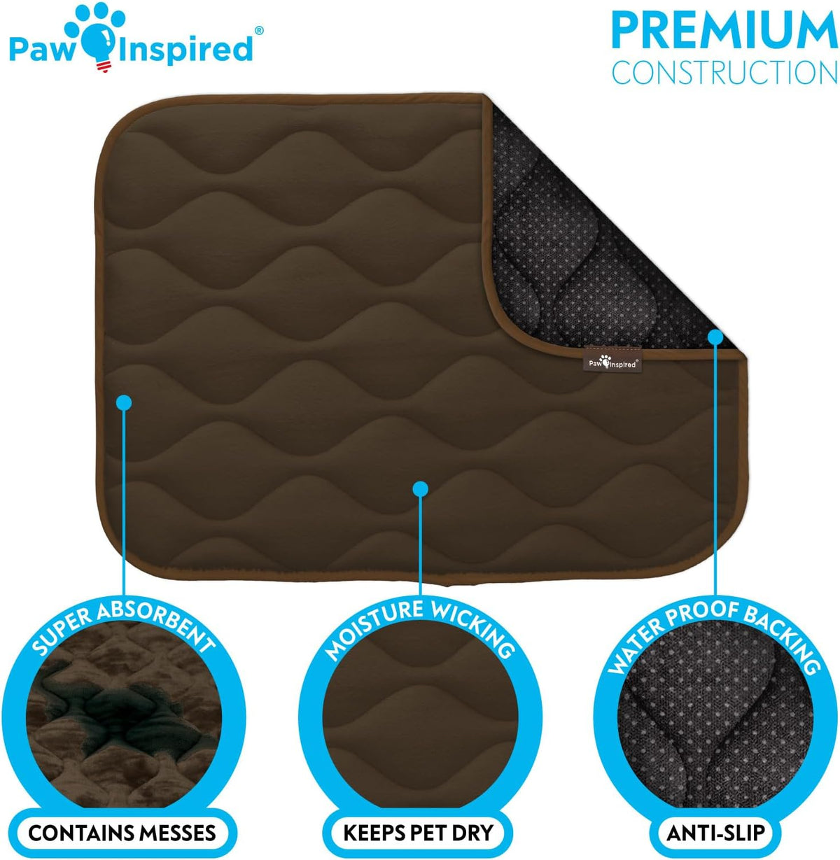 Paw Inspired Washable Padded Crate Mats for Dogs - 24 Inch / Dark Brown - image 4