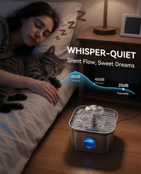 Stainless steel cat water fountain, 99 oz (2.8L), with flower stream and viewing window - view 4