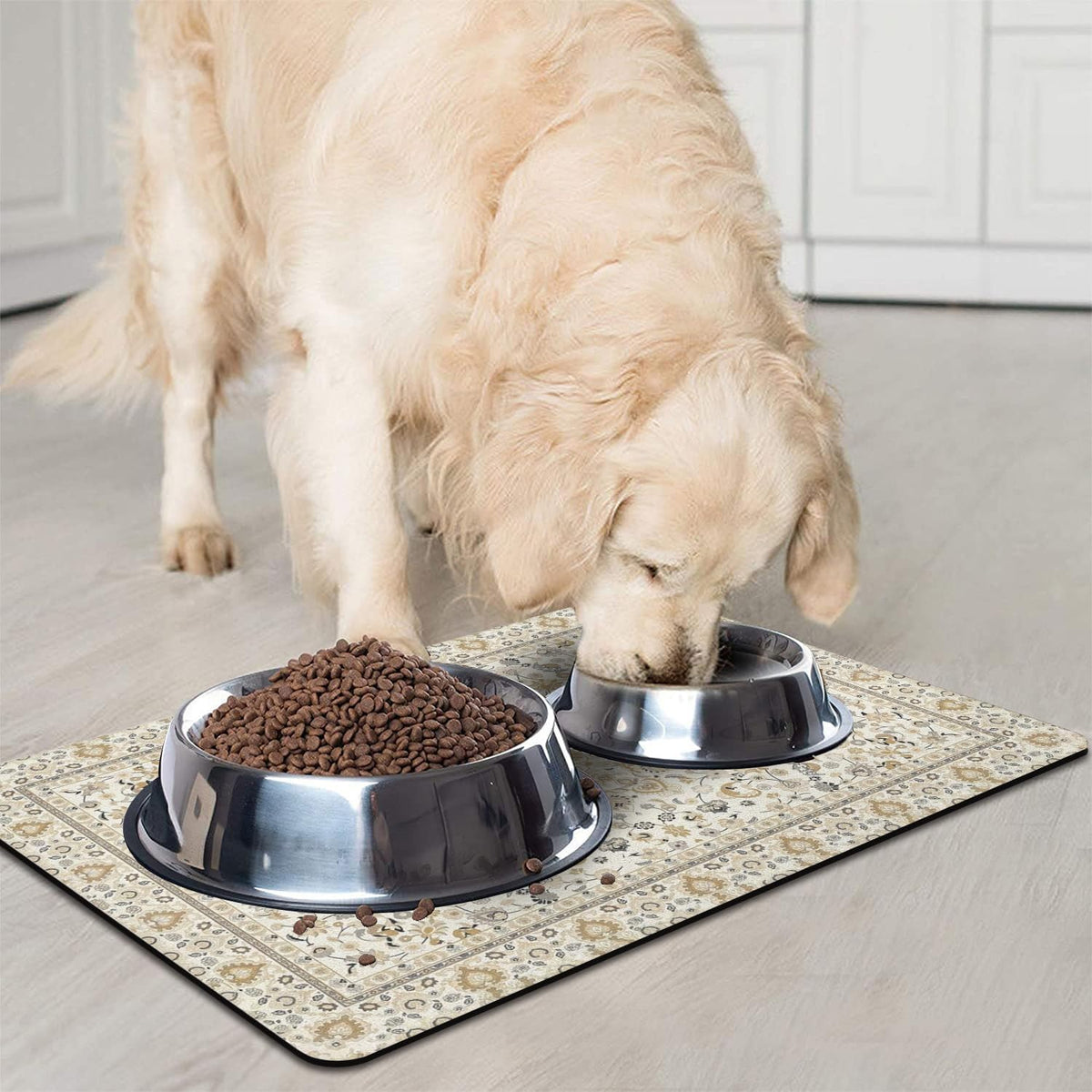 Dog Food Mat for Floors, Absorbent Pet Cat Food Bowl Mat - Bohemia 9 / 27"L x 17"W - image 2