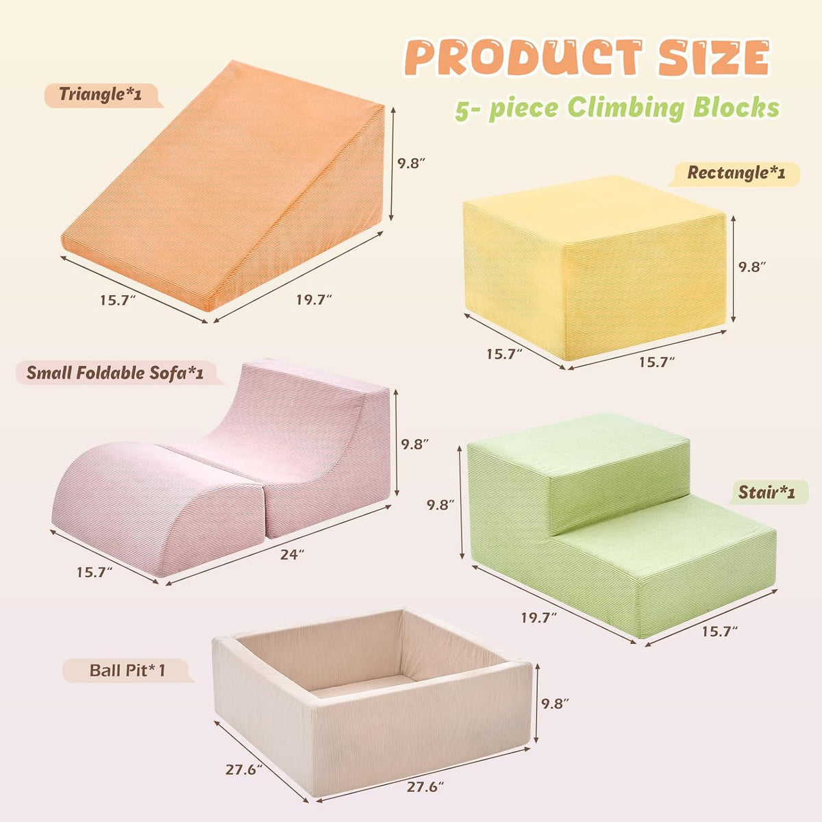 QUCHI foam climbing blocks for toddlers, 5-piece soft play set with ball pit - view 3