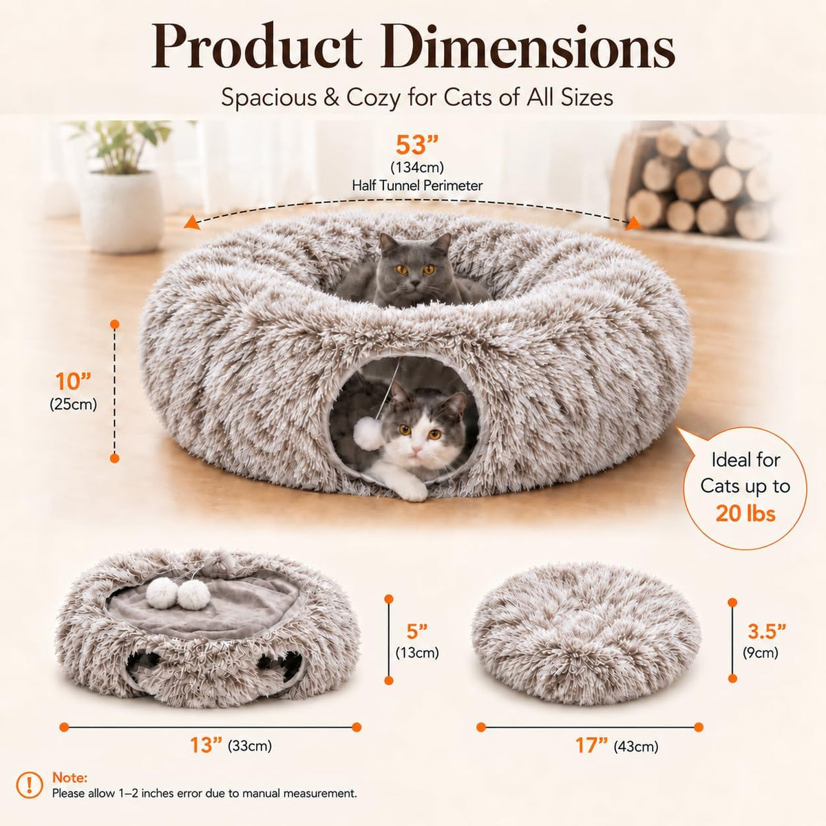 Warm Fluffy Plush Cat Dog Tunnel Bed Under Christmas Tree Big Tube - Brown - image 4