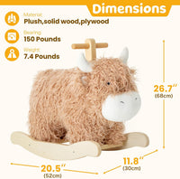 Jolie Vallee baby rocking horse shaped like a plush yak on a solid wood rocker with handles - view 2