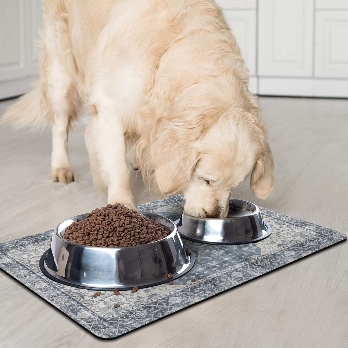 Dog Food Mat for Floors, Absorbent Pet Cat Food Bowl Mat - Bohemia 8 / 12"x20"+18"x24" - image 2