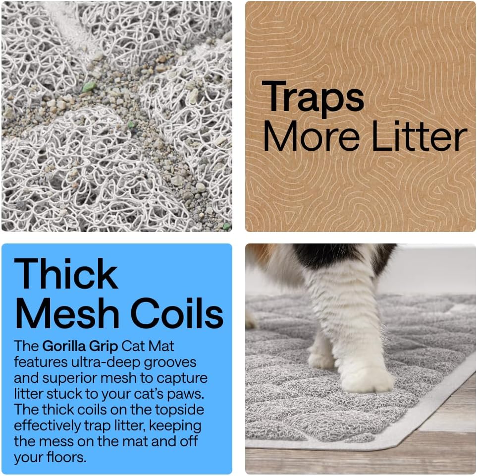 GORILLA GRIP Cat Litter Mat, Coiled Mesh Trapping Mats - Large (35" x 23") / Light Gray - image 3
