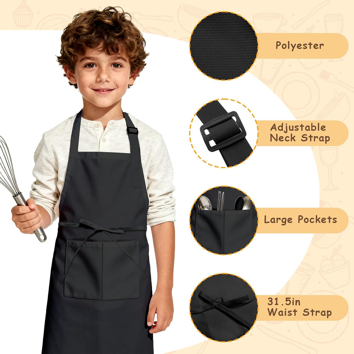 IAGBIBUI 12 pack of black kids aprons with two front pockets - view 15