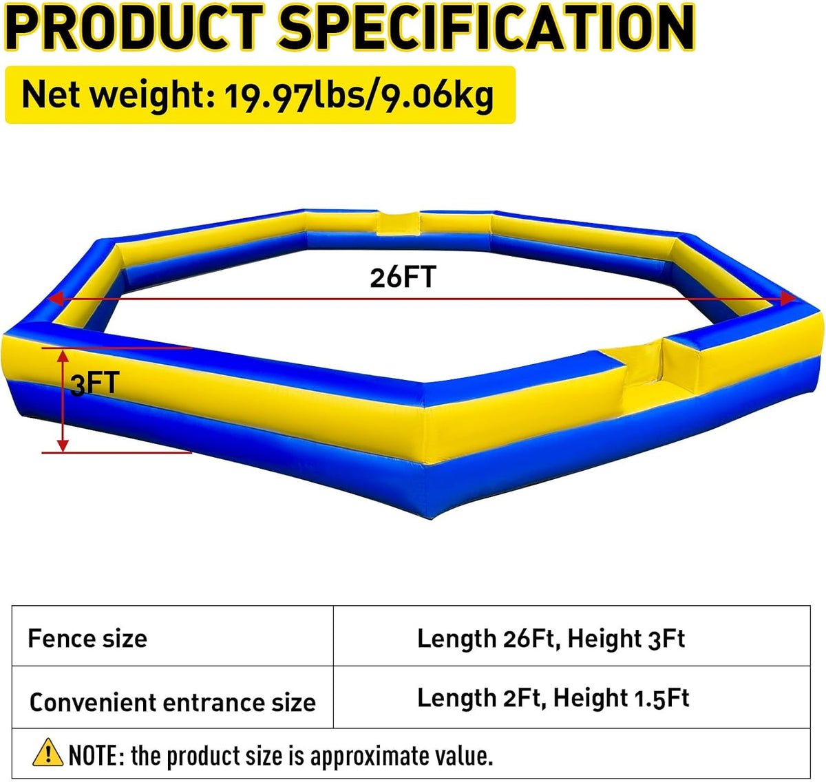 WARSUN 15 ft inflatable gaga ball pit with notched entry and built-in blower - view 21