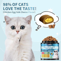 Cat Multivitamin, Crunchy & Creamy Cheese Chew– Supports Energy and Skin & Coat – with Taurine, B-Complex, Zinc Methionine & Selenium Yeast – Daily Health Supplement for Cats of All Ages (500 Chew)