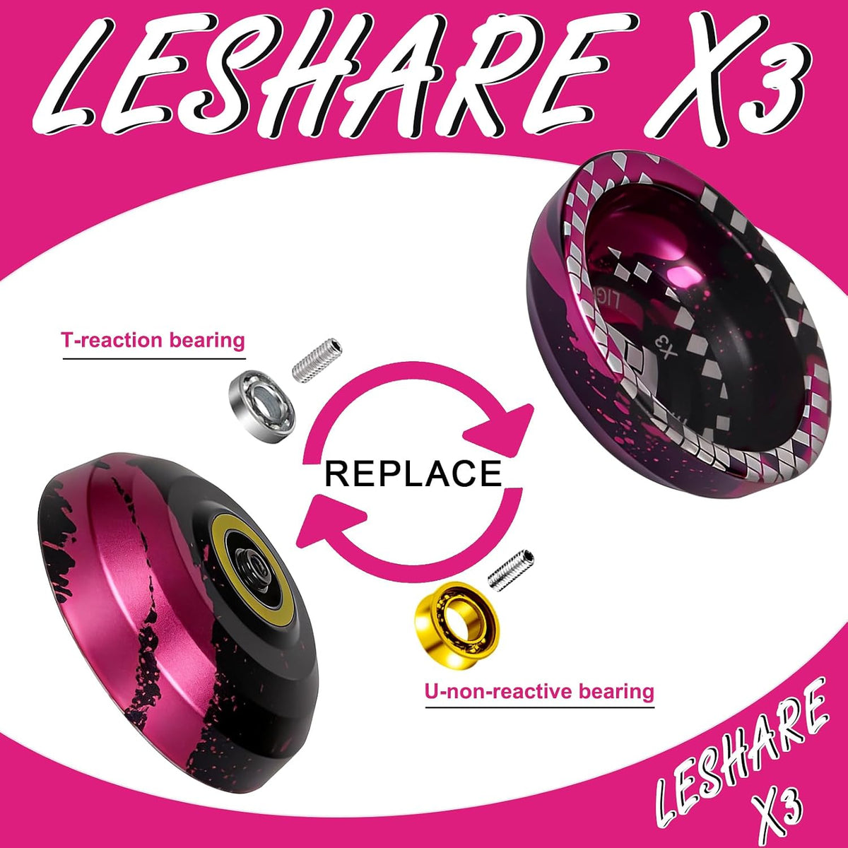 LESHARE X2 Dual-Mode Yoyo for Advanced Players & Teens Beginners – Fun for Kids & Family - Black pink - image 3