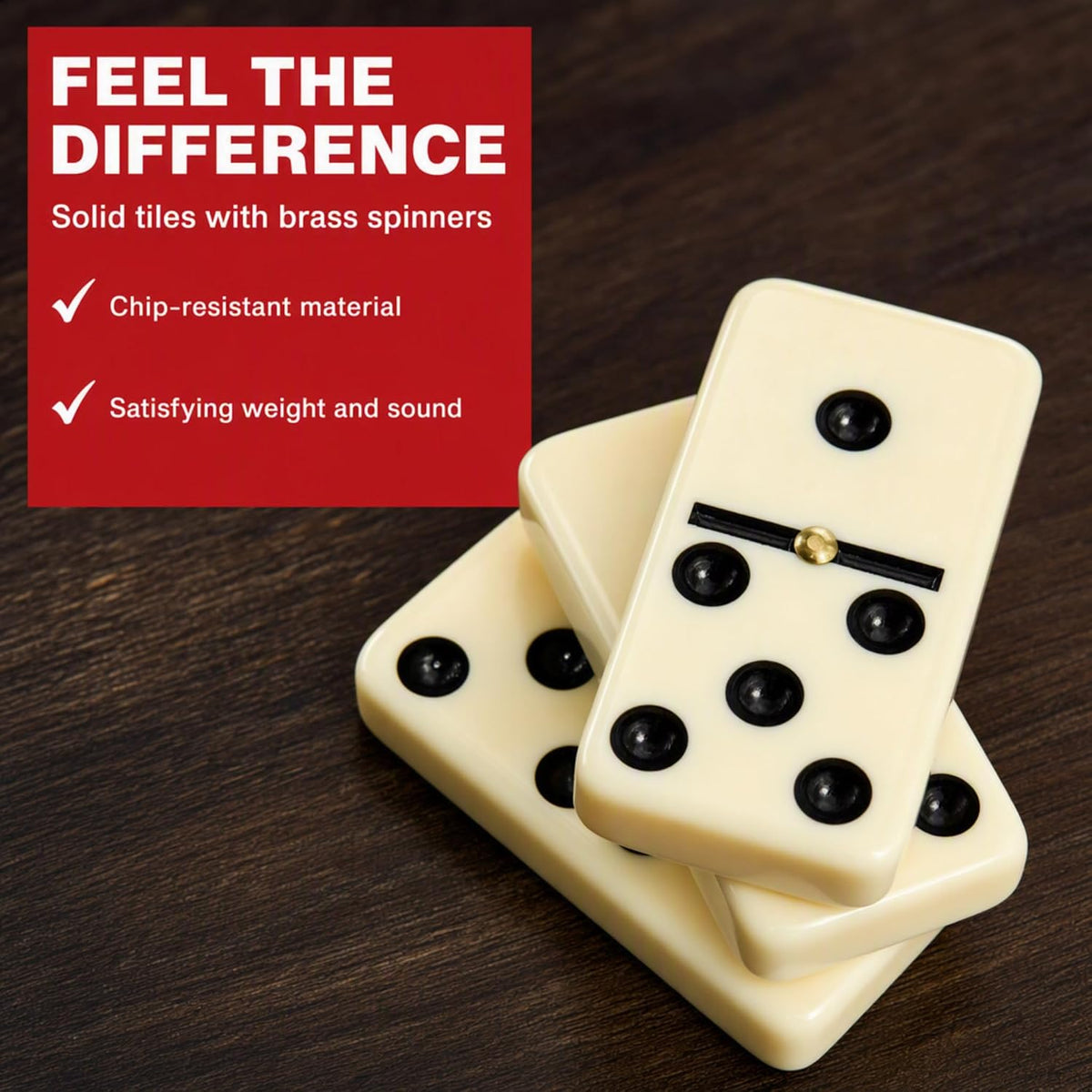 Jumbo Double Six Dominoes Set for Adults, Black Tiles - Double-6 | Standard White | Black Case - image 2