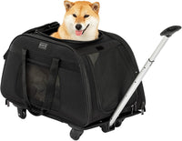 Petsfit Cat Carrier with Wheels, Removable Spinner Wheels - 25.5"L x 14.0"W x 14.0"H / Black