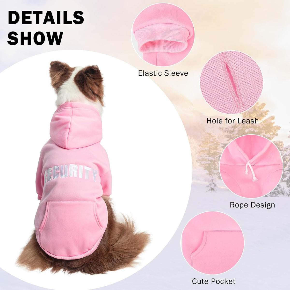 Security Dog Hoodie for Small Medium Large Dogs Boys Girls – Essentials for Dogs - #2 Pink (EMB SECURITY Printed With Pocket) / Large - image 3