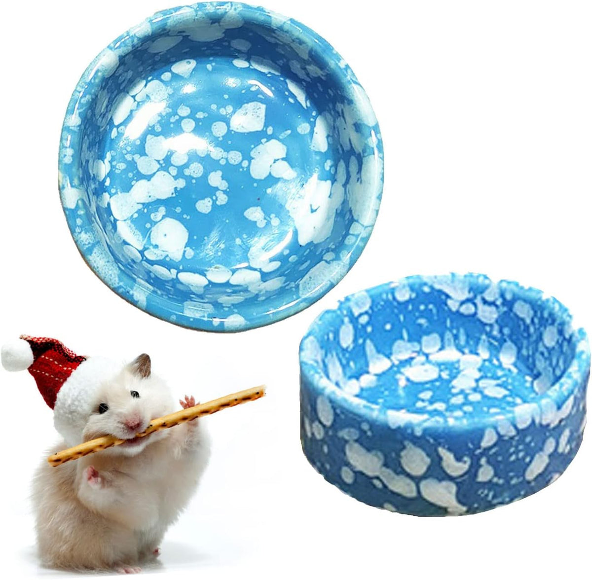 2 Pcs Hamster Food Bowl Guinea Pig Ceramic Water Bowl Small Animal - Blue / 2Pcs:S